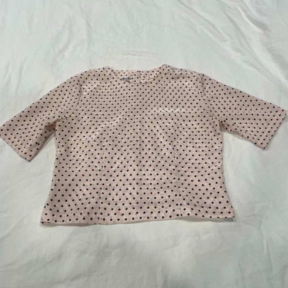 Vintage Evan Picone Petites Polka Dot Blouse with Button-Bown Back